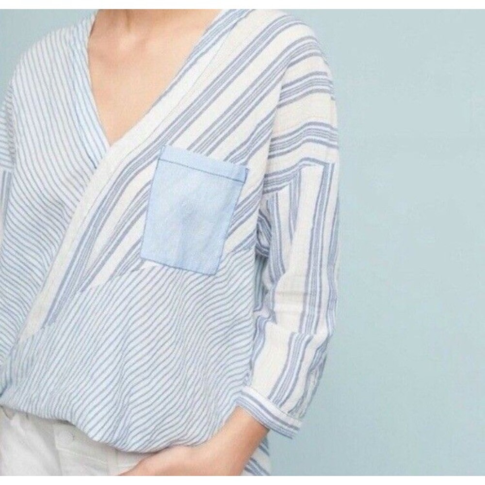 Anthropologie Holding Horses Top Faux Wrap Front Cotton Sz M - Picture 7 of 7